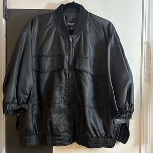 Simply Vera Vera Wang Black Satin 3/4 Sleeve Modern Edgy Bomber Jacket XL
